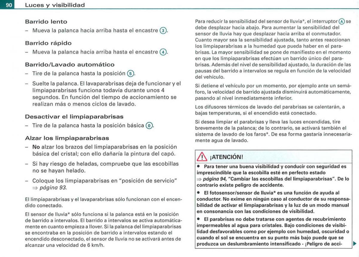 manual  Audi A3 II 2 8P owners manual manual del propietario / page 92