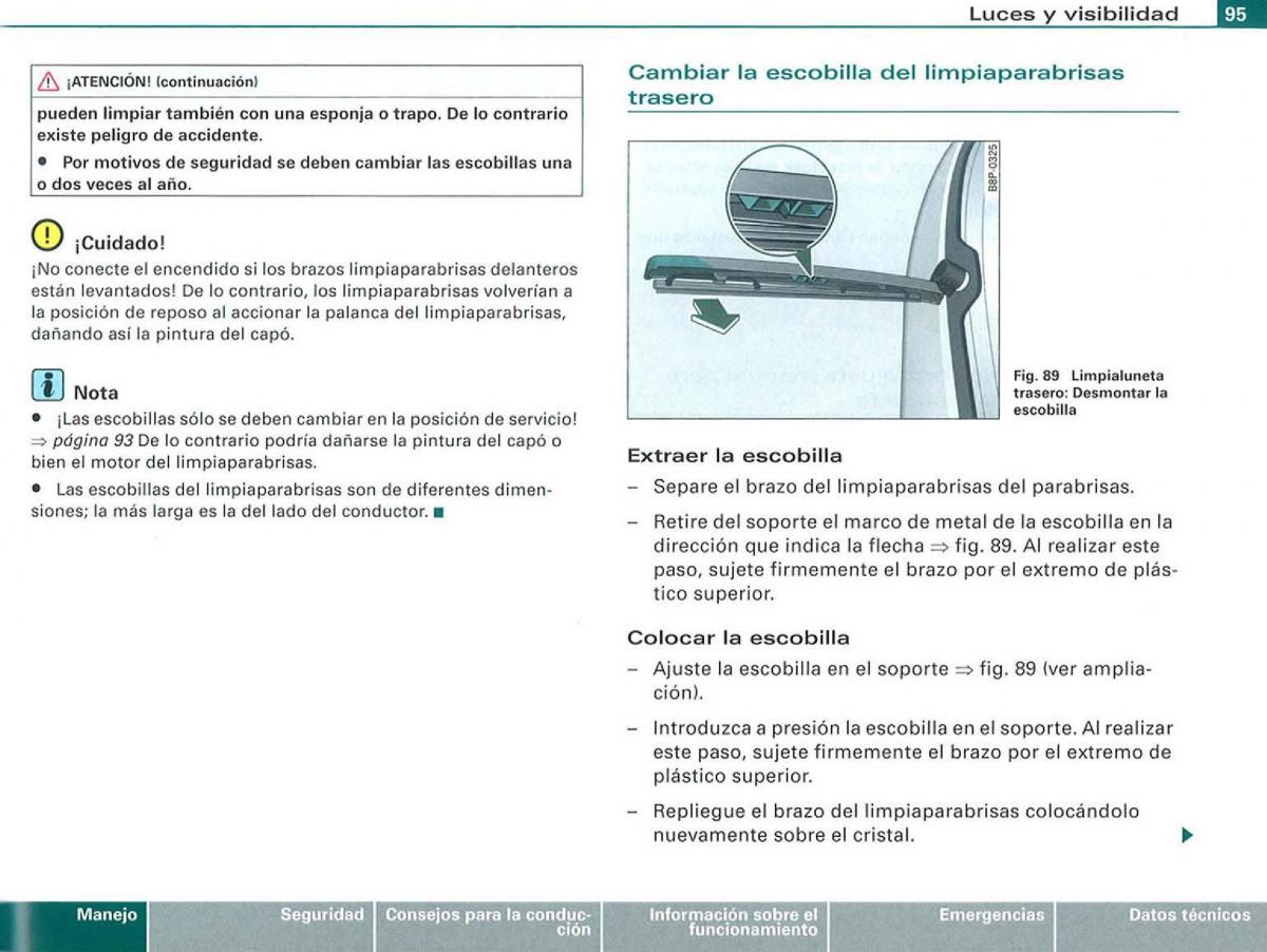 Audi A3 II 2 8P owners manual manual del propietario / page 97