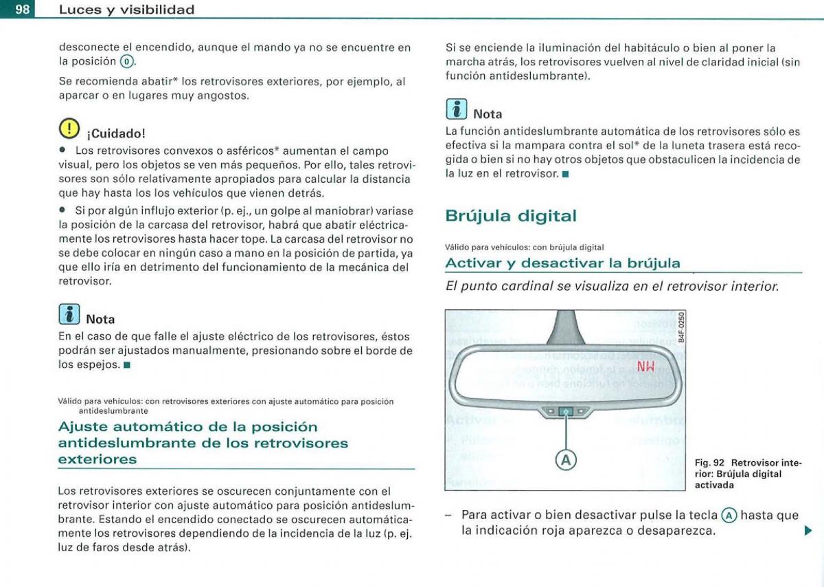 Audi A3 II 2 8P owners manual manual del propietario / page 100