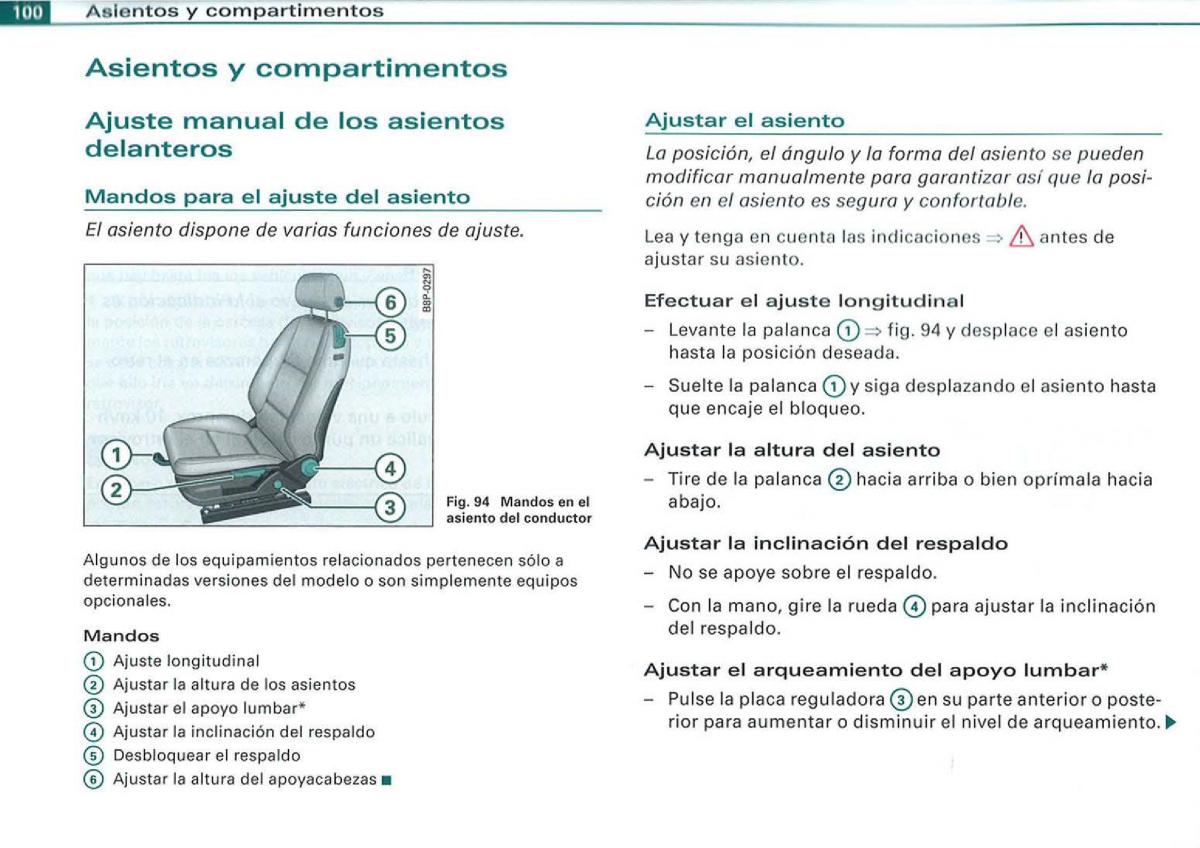 Audi A3 II 2 8P owners manual manual del propietario / page 102