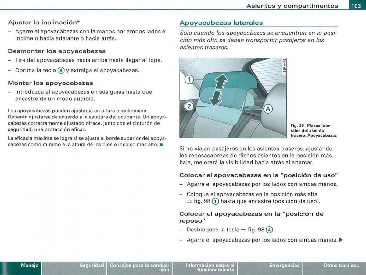 Audi A3 II 2 8P owners manual manual del propietario / page 105