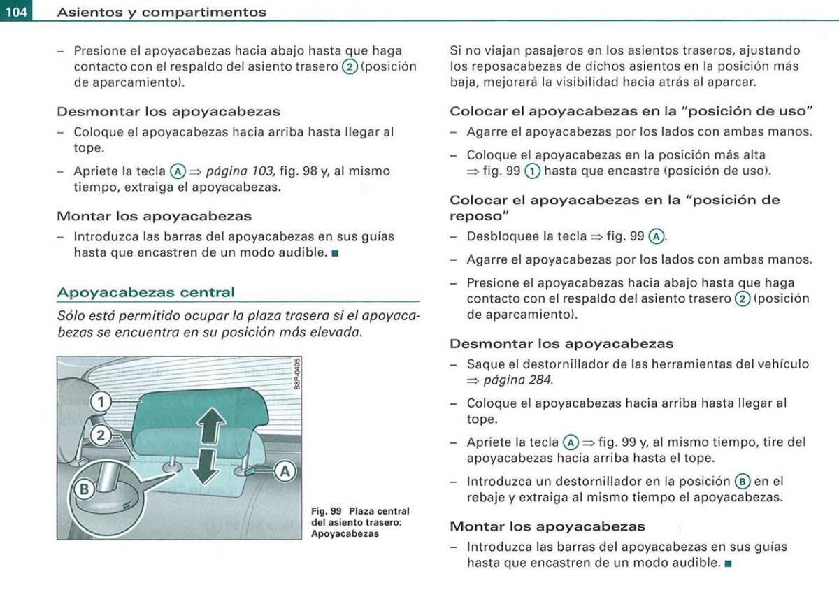 Audi A3 II 2 8P owners manual manual del propietario / page 106