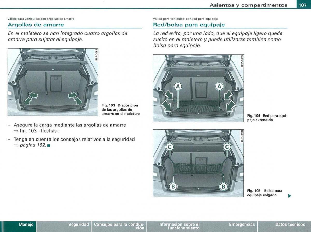 Audi A3 II 2 8P owners manual manual del propietario / page 109