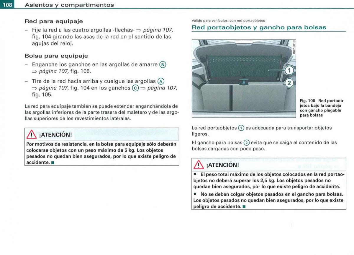 Audi A3 II 2 8P owners manual manual del propietario / page 110