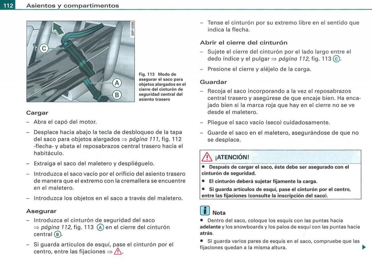 Audi A3 II 2 8P owners manual manual del propietario / page 114