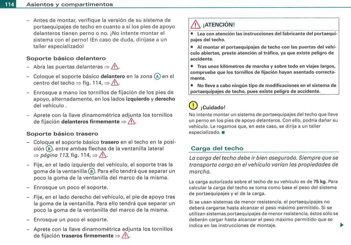 Audi A3 II 2 8P owners manual manual del propietario / page 116