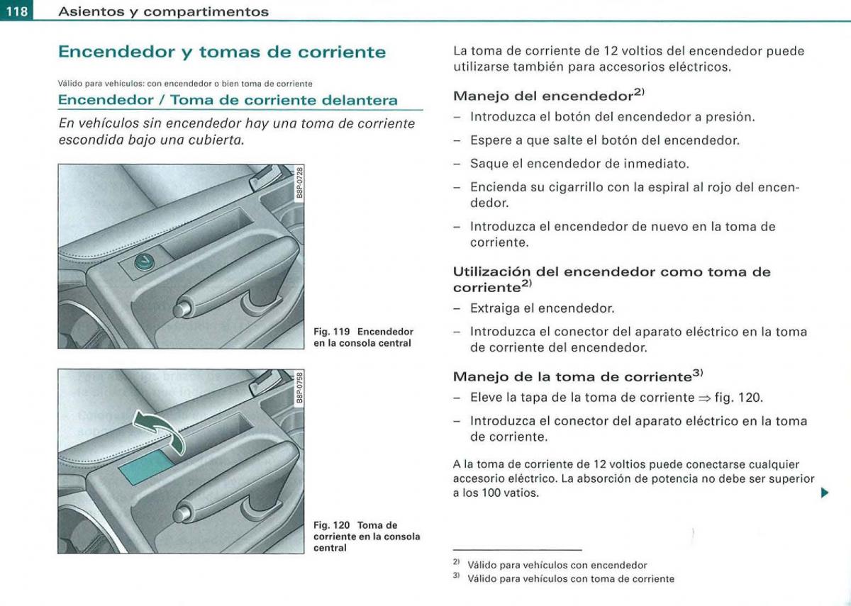 Audi A3 II 2 8P owners manual manual del propietario / page 120