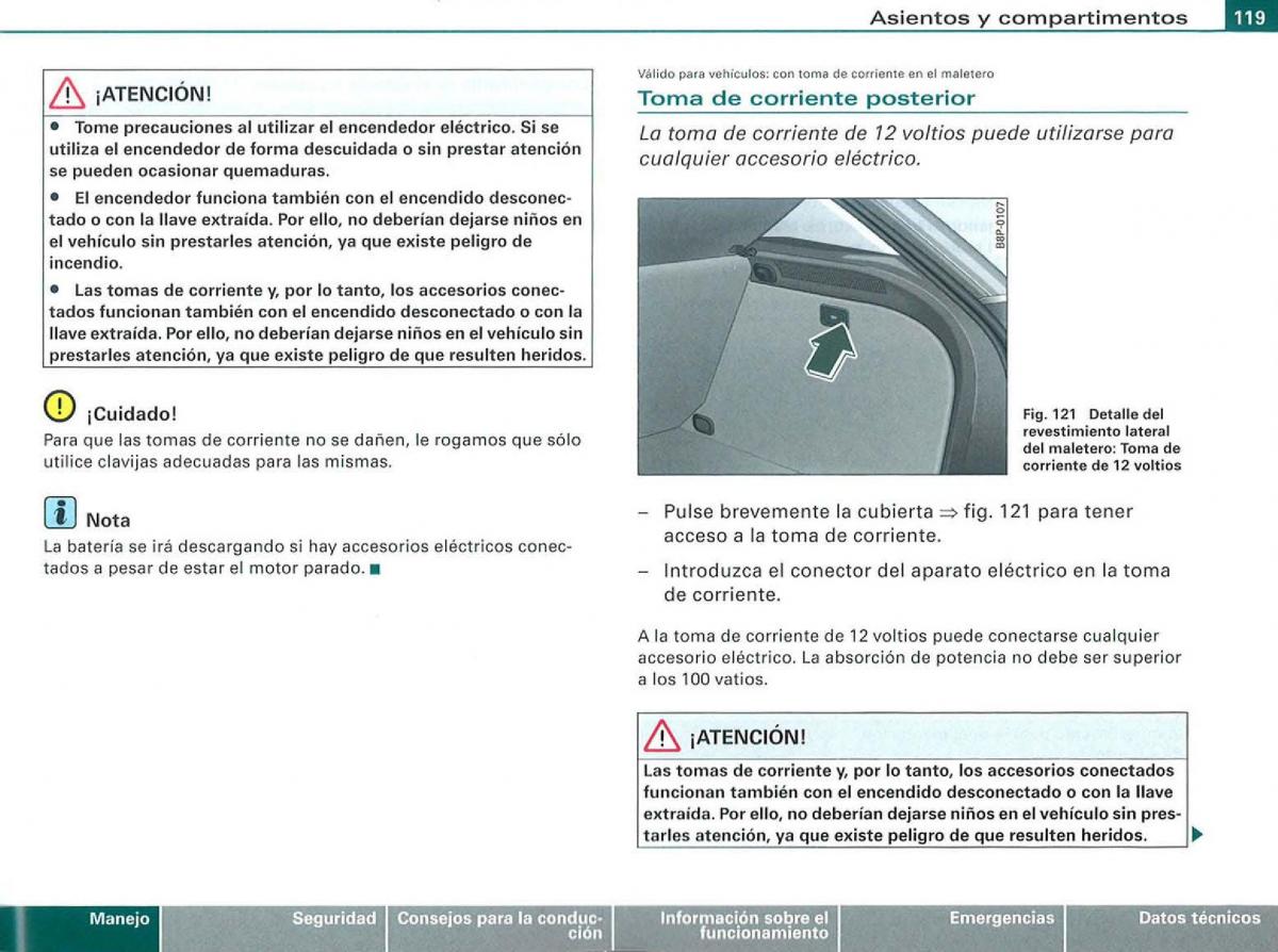 Audi A3 II 2 8P owners manual manual del propietario / page 121