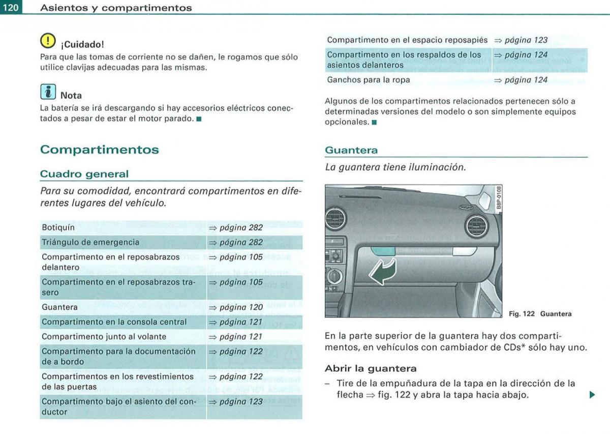 Audi A3 II 2 8P owners manual manual del propietario / page 122