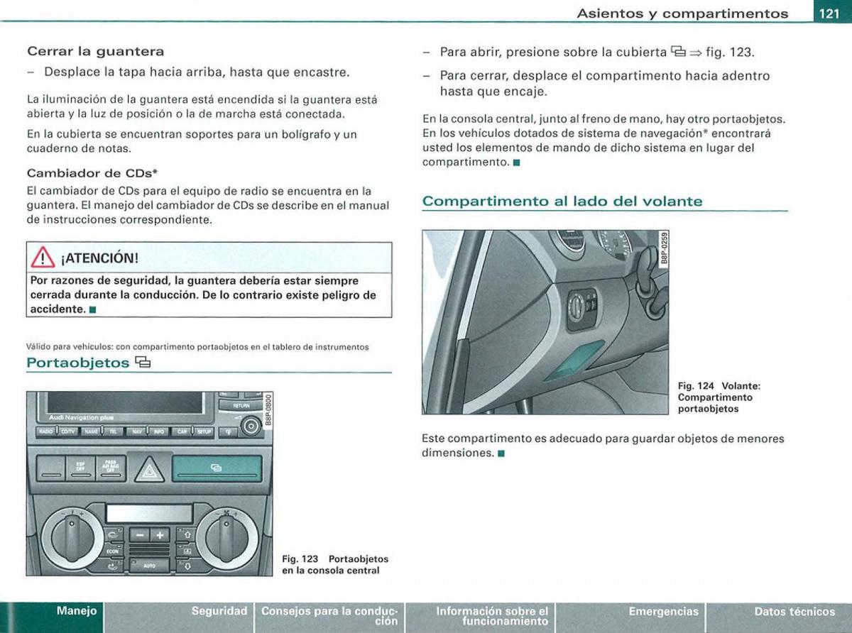 Audi A3 II 2 8P owners manual manual del propietario / page 123