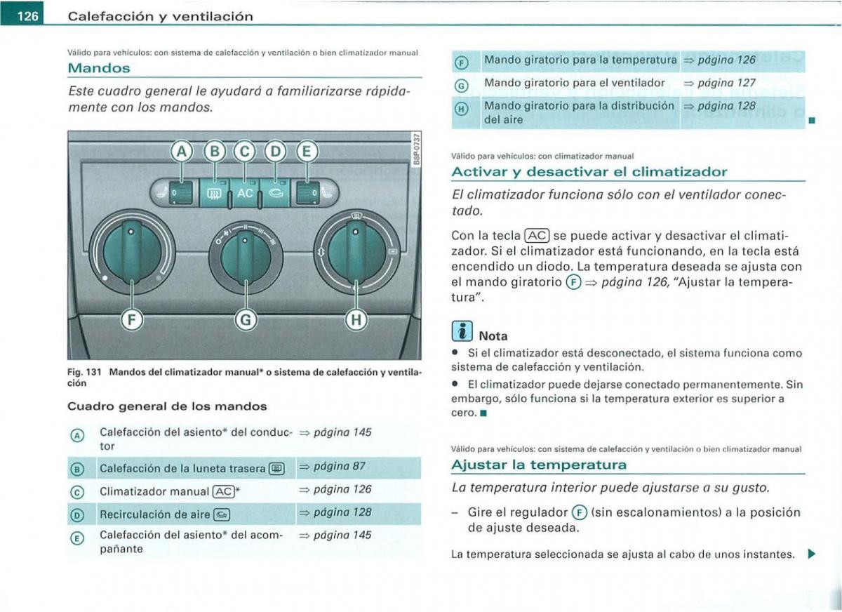 Audi A3 II 2 8P owners manual manual del propietario / page 128