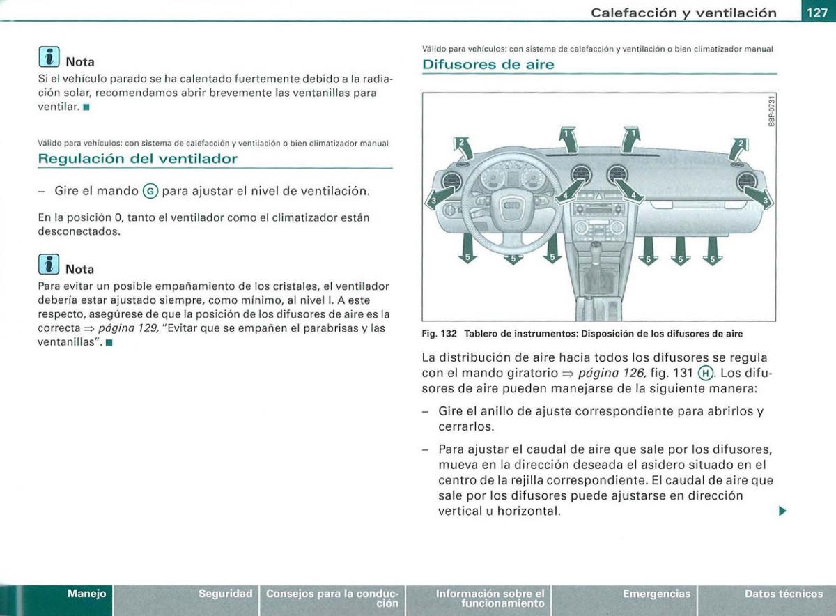 Audi A3 II 2 8P owners manual manual del propietario / page 129