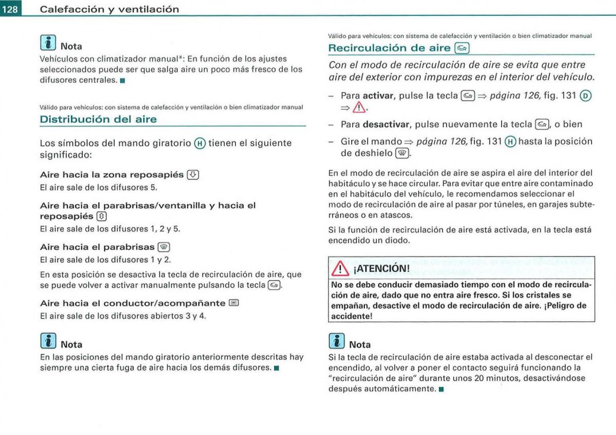 Audi A3 II 2 8P owners manual manual del propietario / page 130