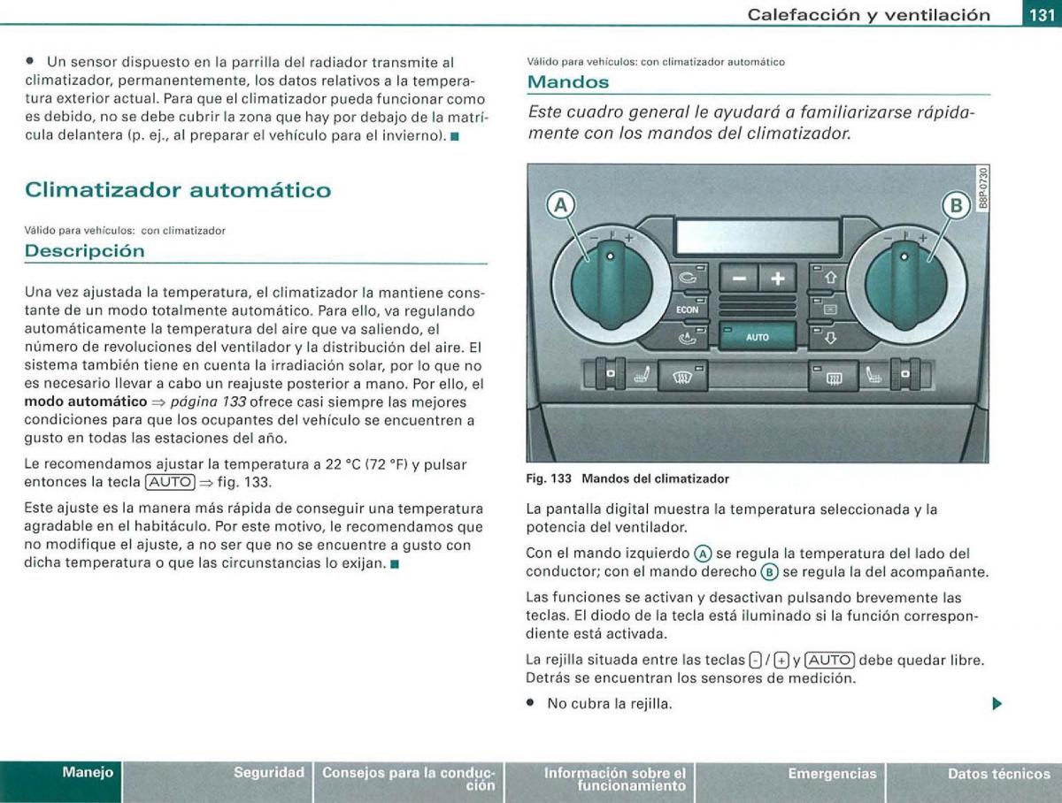 Audi A3 II 2 8P owners manual manual del propietario / page 133