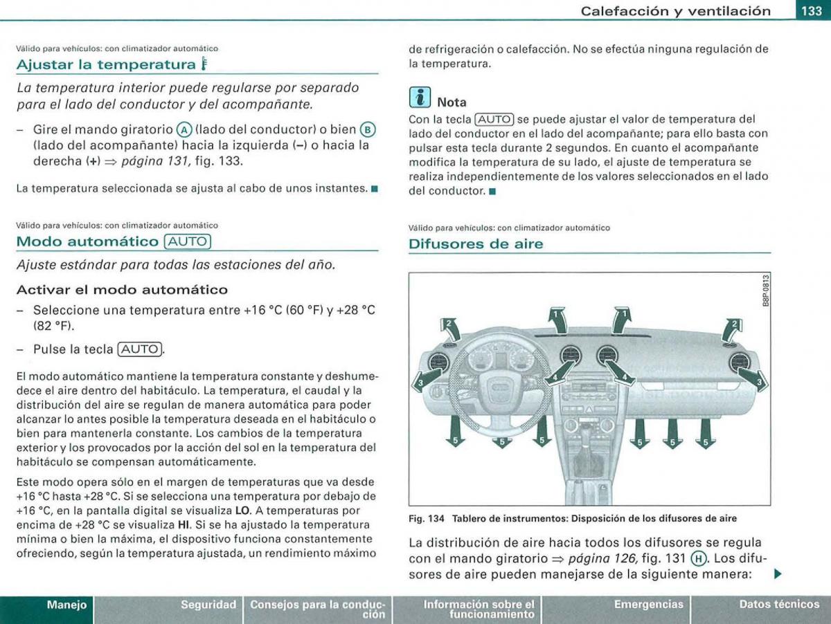 Audi A3 II 2 8P owners manual manual del propietario / page 135