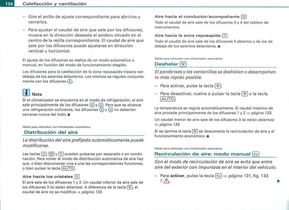 Audi A3 II 2 8P owners manual manual del propietario / page 136