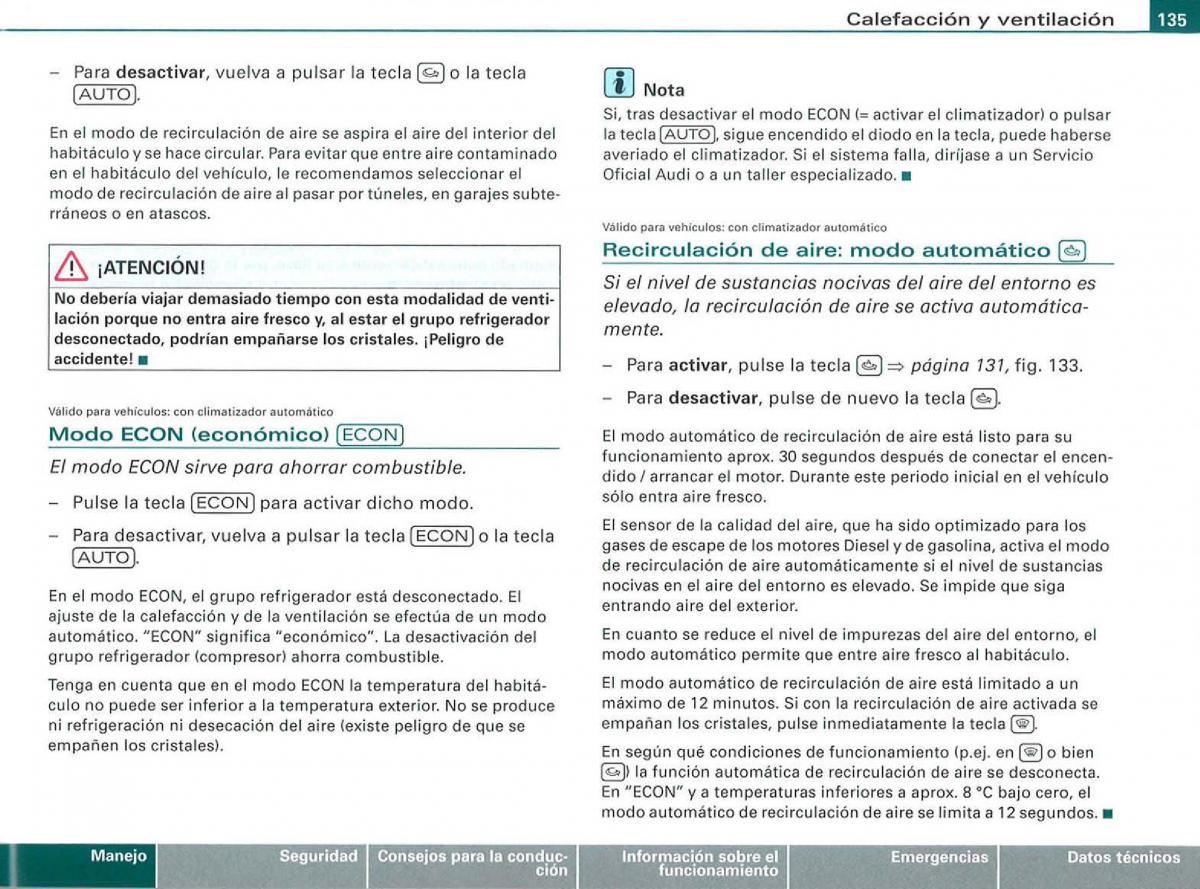 Audi A3 II 2 8P owners manual manual del propietario / page 137