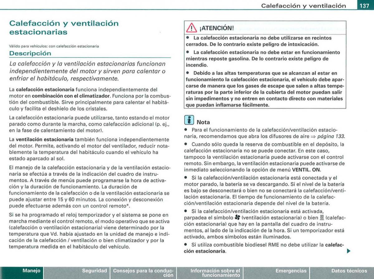 Audi A3 II 2 8P owners manual manual del propietario / page 139