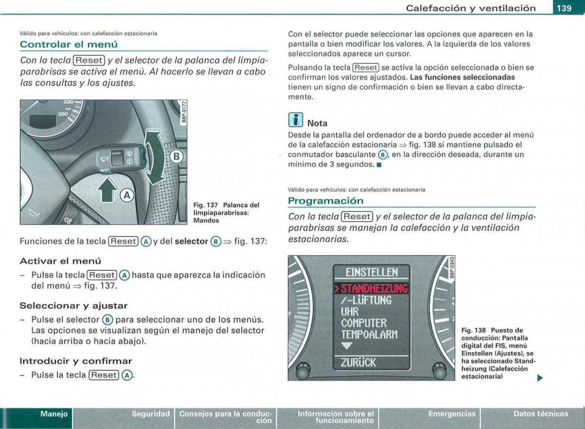 Audi A3 II 2 8P owners manual manual del propietario / page 141