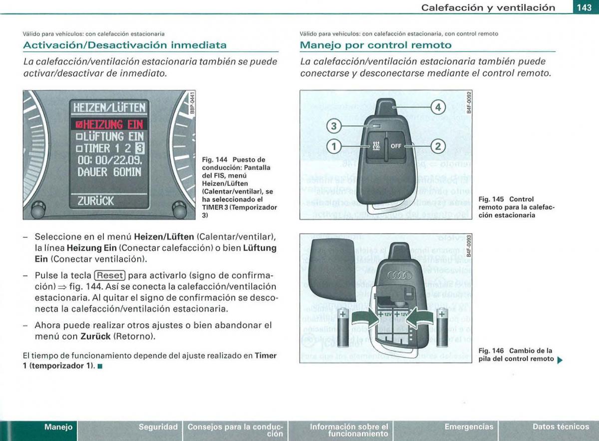 Audi A3 II 2 8P owners manual manual del propietario / page 145