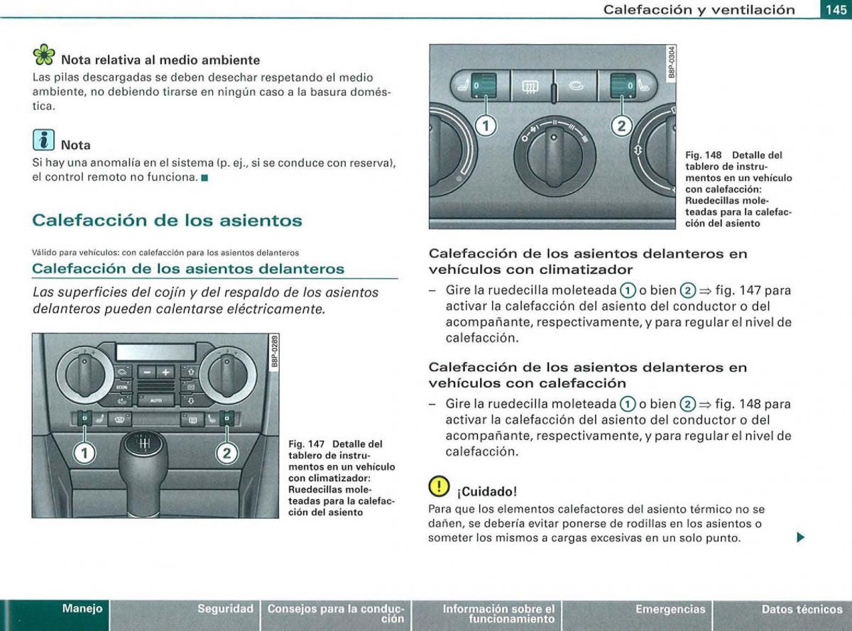 Audi A3 II 2 8P owners manual manual del propietario / page 147