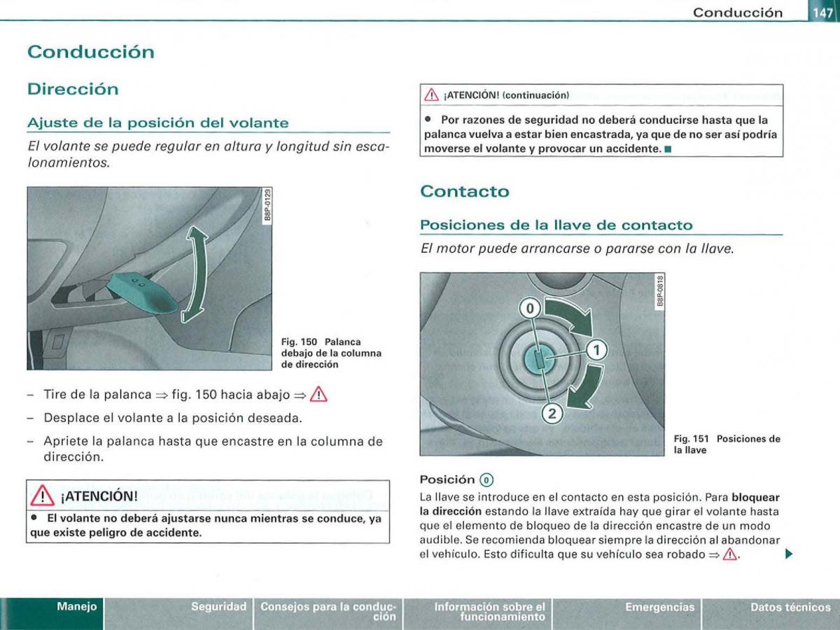 Audi A3 II 2 8P owners manual manual del propietario / page 149