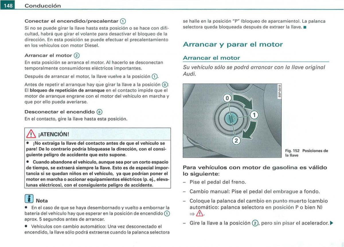 Audi A3 II 2 8P owners manual manual del propietario / page 150