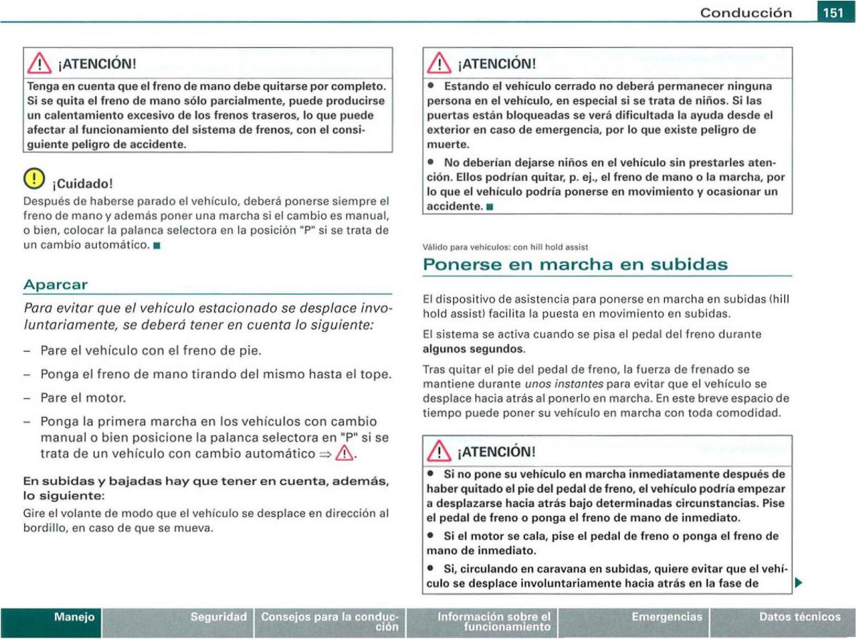 Audi A3 II 2 8P owners manual manual del propietario / page 153