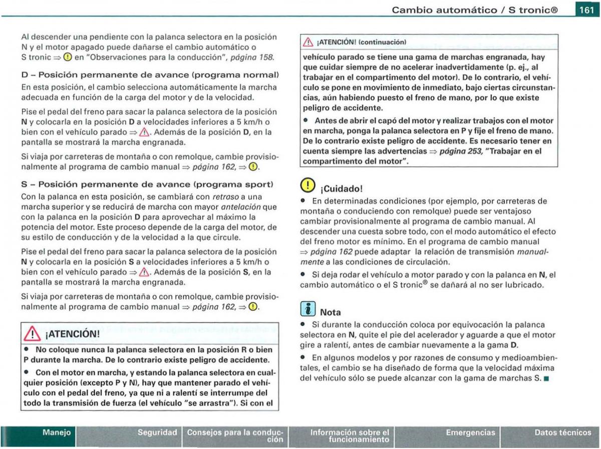 Audi A3 II 2 8P owners manual manual del propietario / page 163