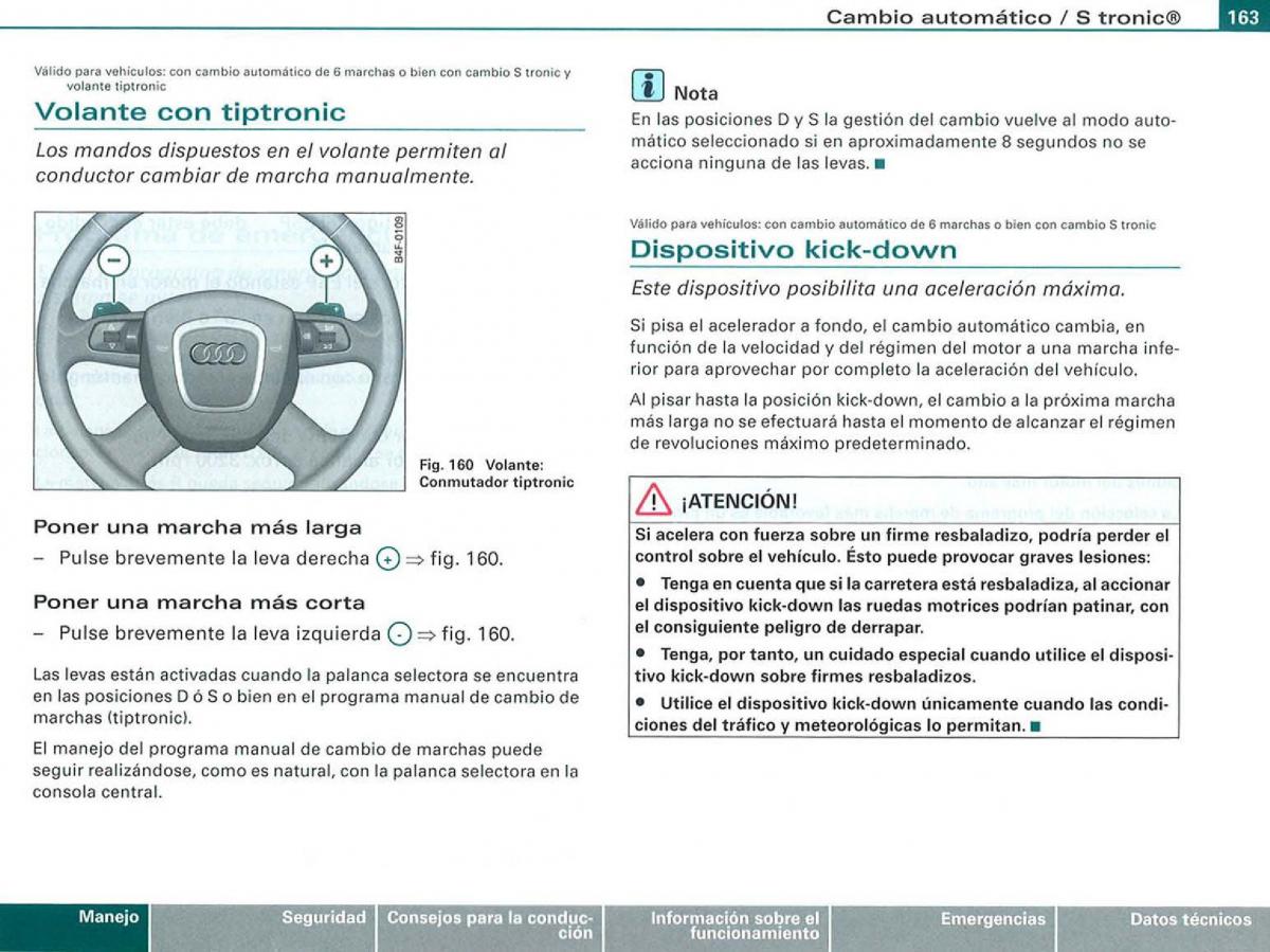 Audi A3 II 2 8P owners manual manual del propietario / page 165