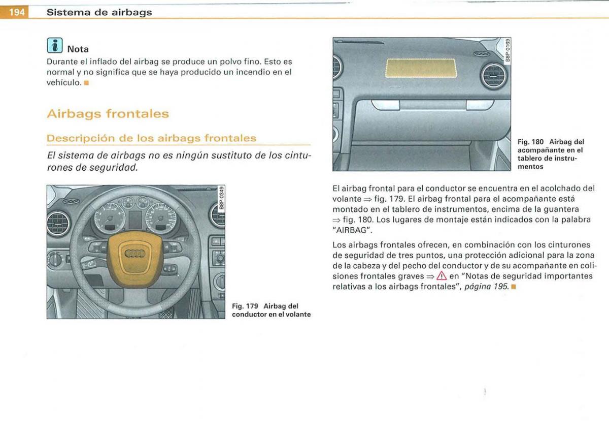 Audi A3 II 2 8P owners manual manual del propietario / page 196