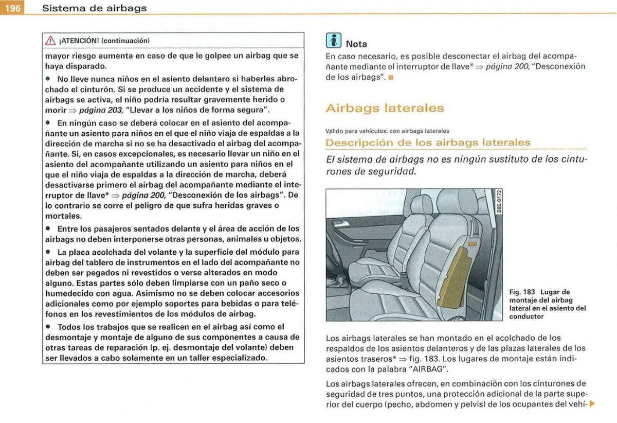 Audi A3 II 2 8P owners manual manual del propietario / page 198