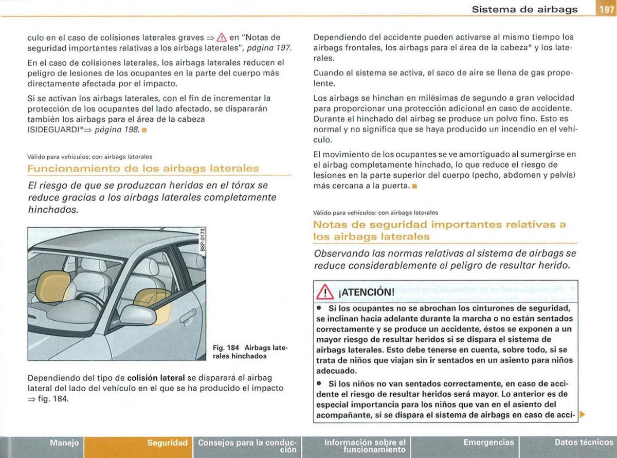 Audi A3 II 2 8P owners manual manual del propietario / page 199