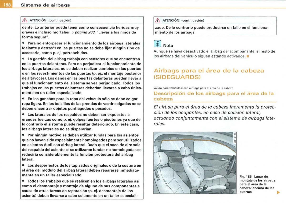 Audi A3 II 2 8P owners manual manual del propietario / page 200