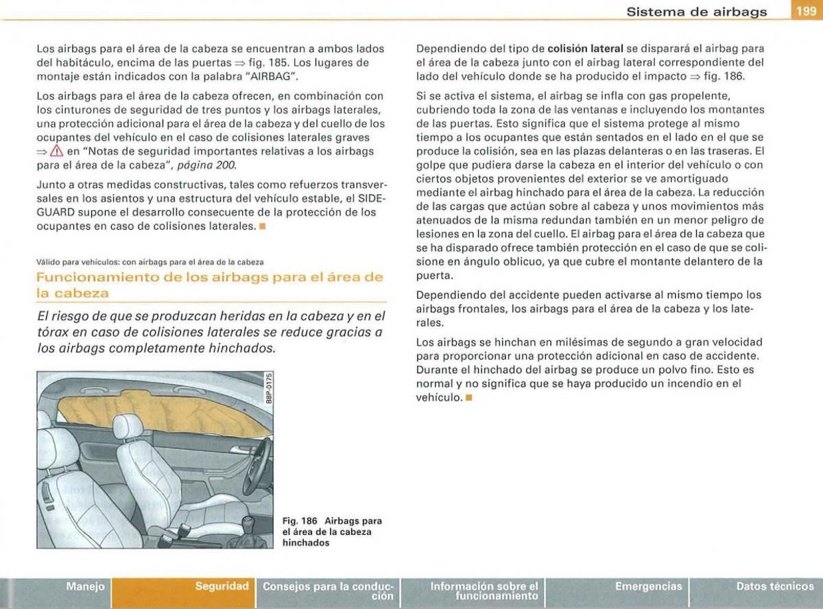 Audi A3 II 2 8P owners manual manual del propietario / page 201