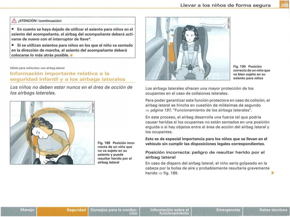 Audi A3 II 2 8P owners manual manual del propietario / page 207