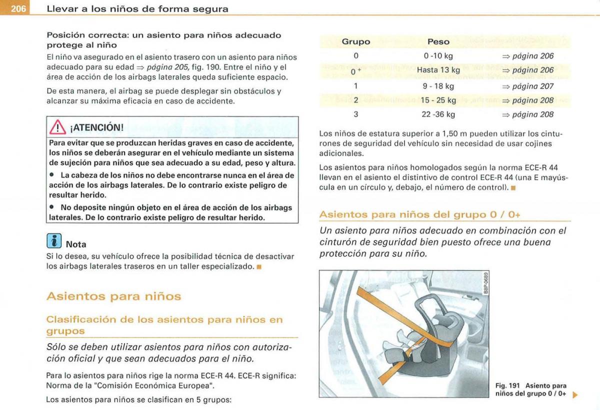 Audi A3 II 2 8P owners manual manual del propietario / page 208