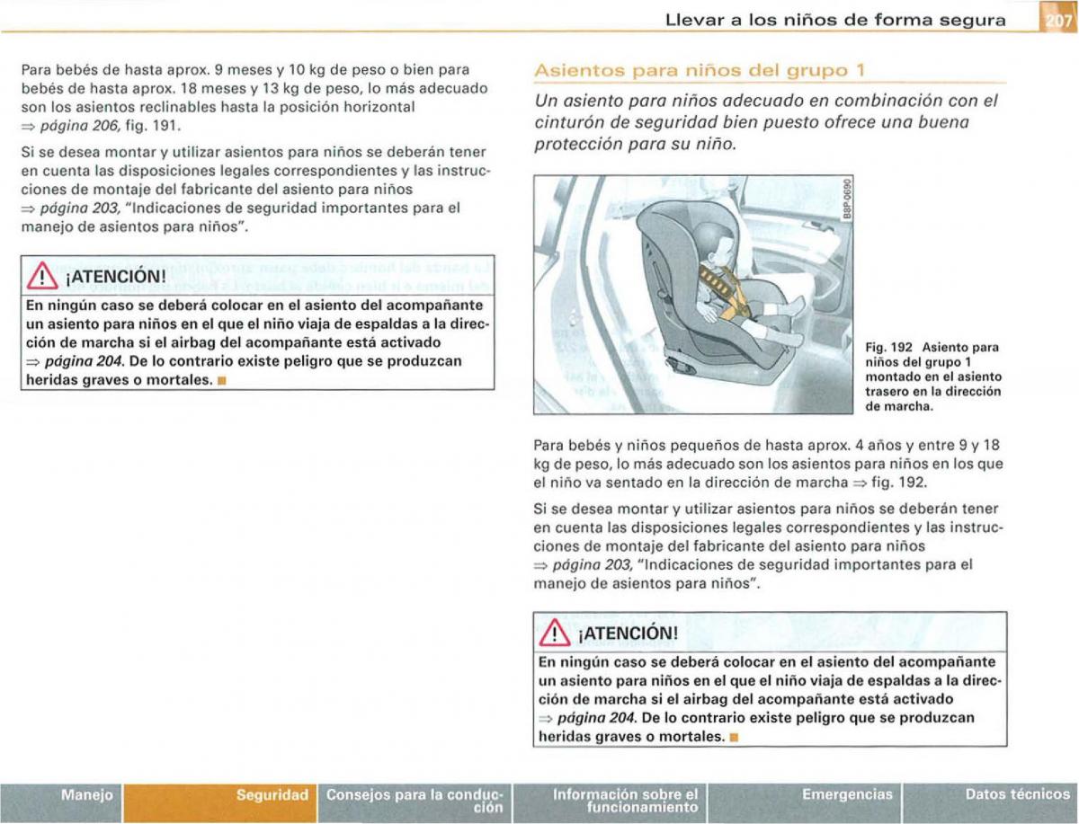 Audi A3 II 2 8P owners manual manual del propietario / page 209