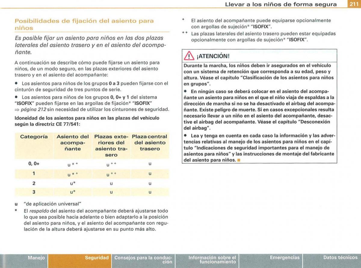 Audi A3 II 2 8P owners manual manual del propietario / page 213