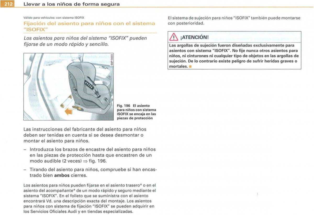 Audi A3 II 2 8P owners manual manual del propietario / page 214