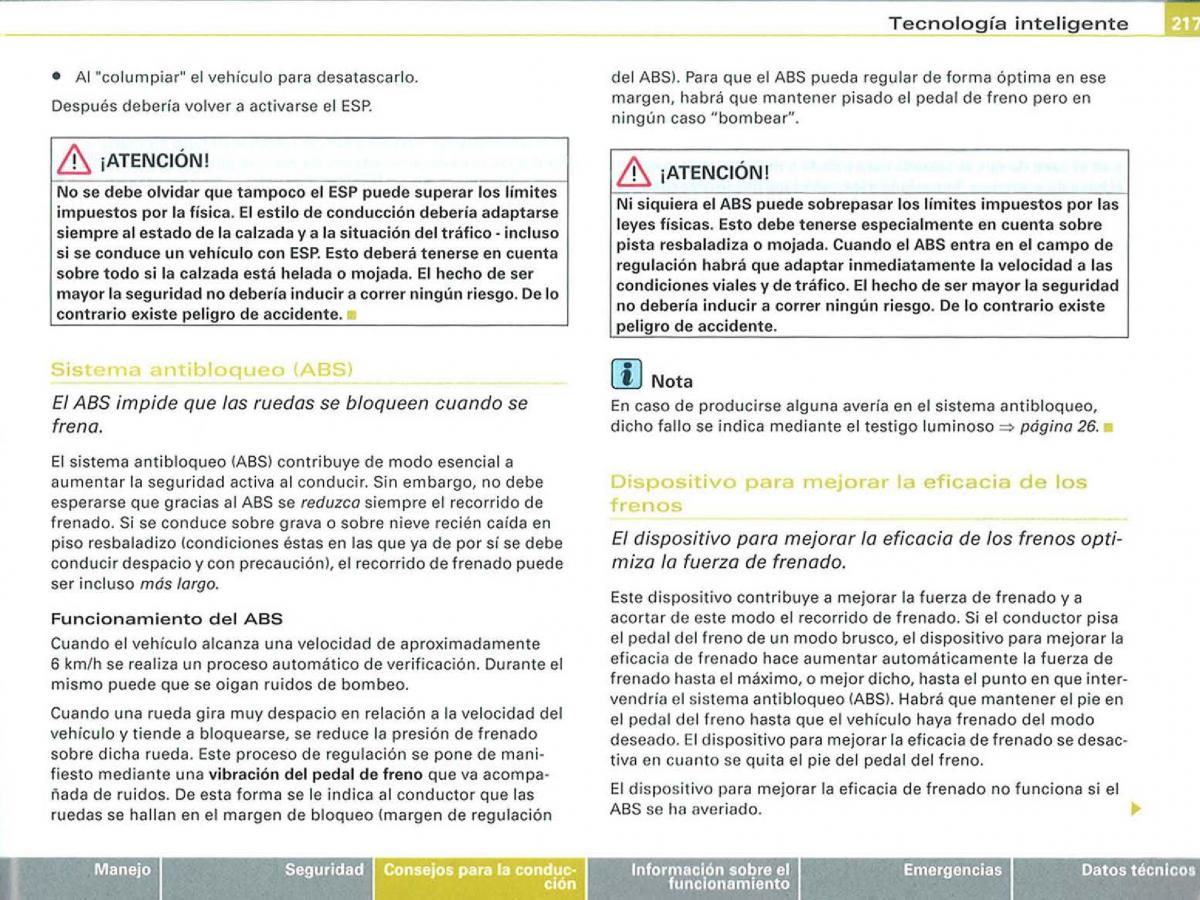 Audi A3 II 2 8P owners manual manual del propietario / page 219