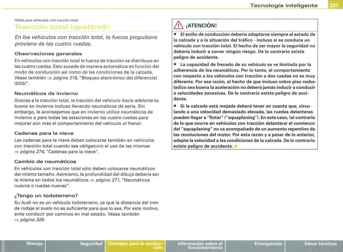 Audi A3 II 2 8P owners manual manual del propietario / page 223