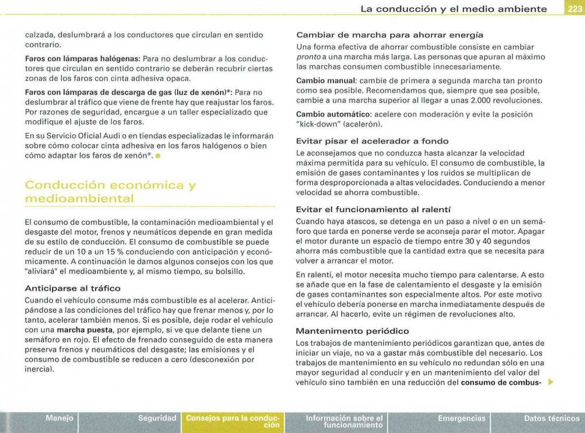 Audi A3 II 2 8P owners manual manual del propietario / page 225