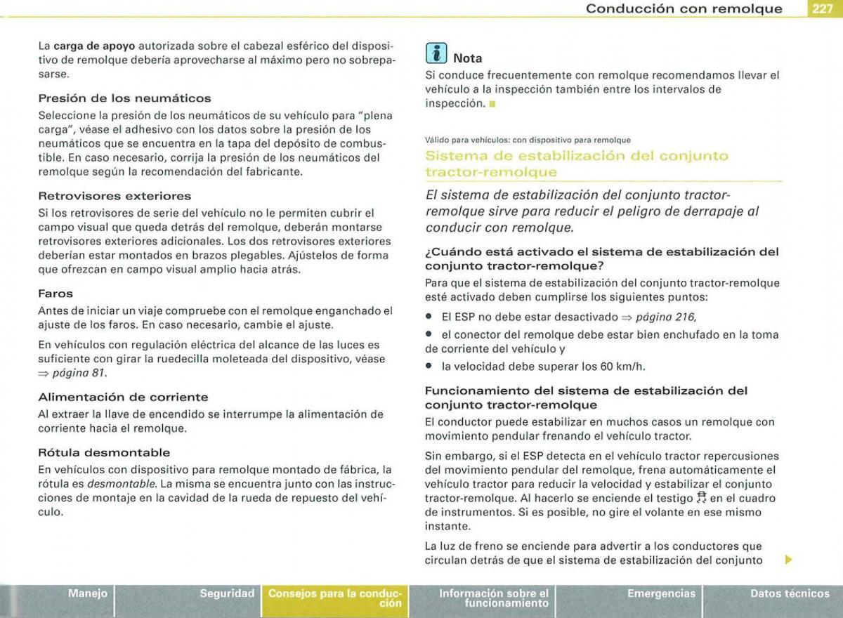 Audi A3 II 2 8P owners manual manual del propietario / page 229