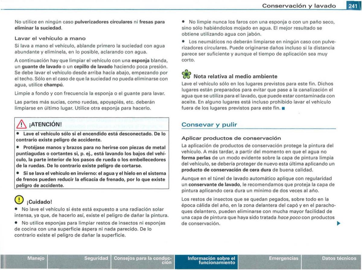 Audi A3 II 2 8P owners manual manual del propietario / page 243