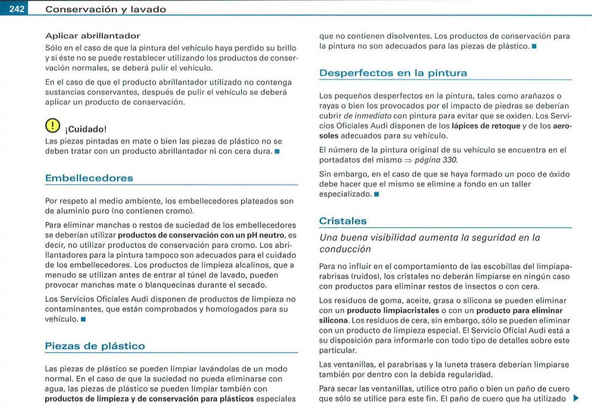 Audi A3 II 2 8P owners manual manual del propietario / page 244