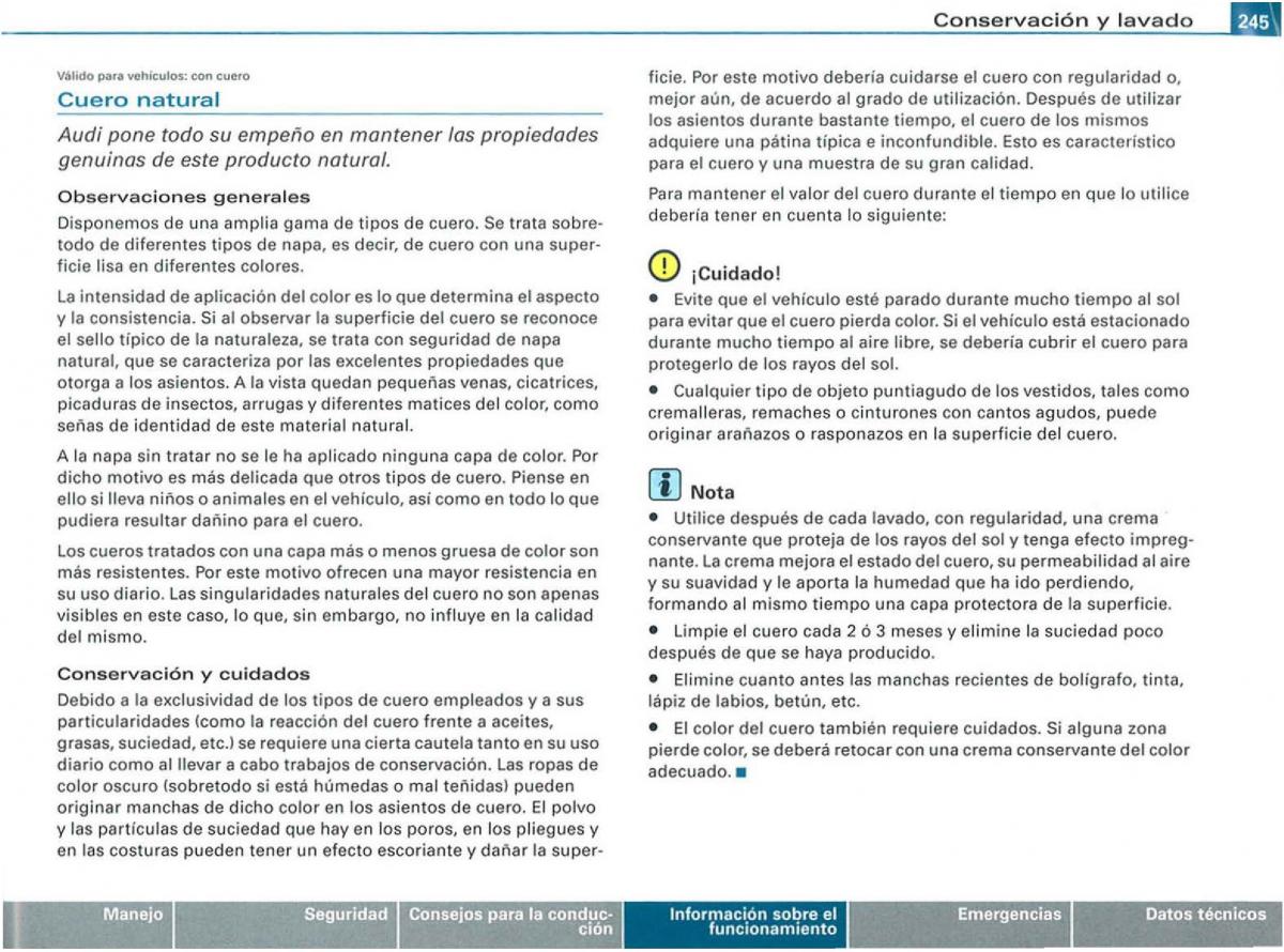 Audi A3 II 2 8P owners manual manual del propietario / page 247