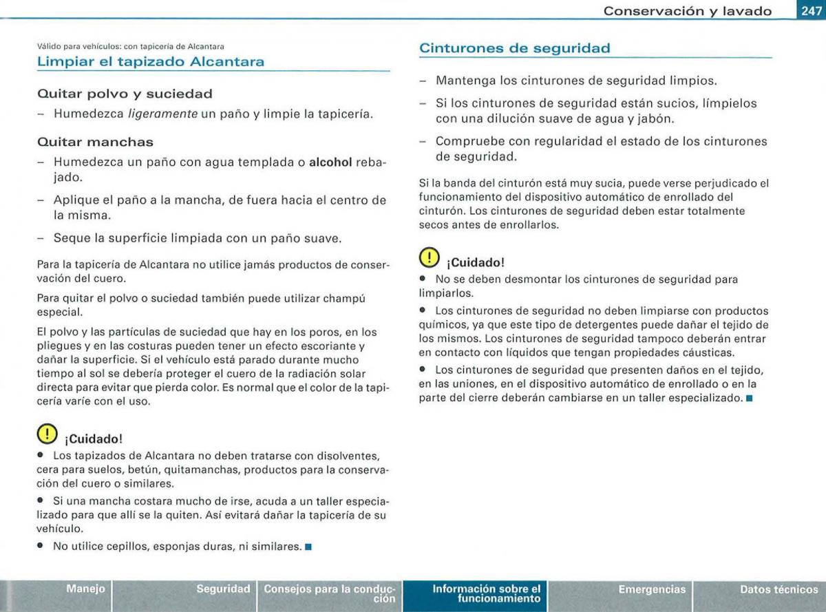 Audi A3 II 2 8P owners manual manual del propietario / page 249