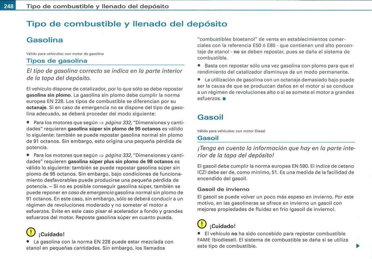 Audi A3 II 2 8P owners manual manual del propietario / page 250