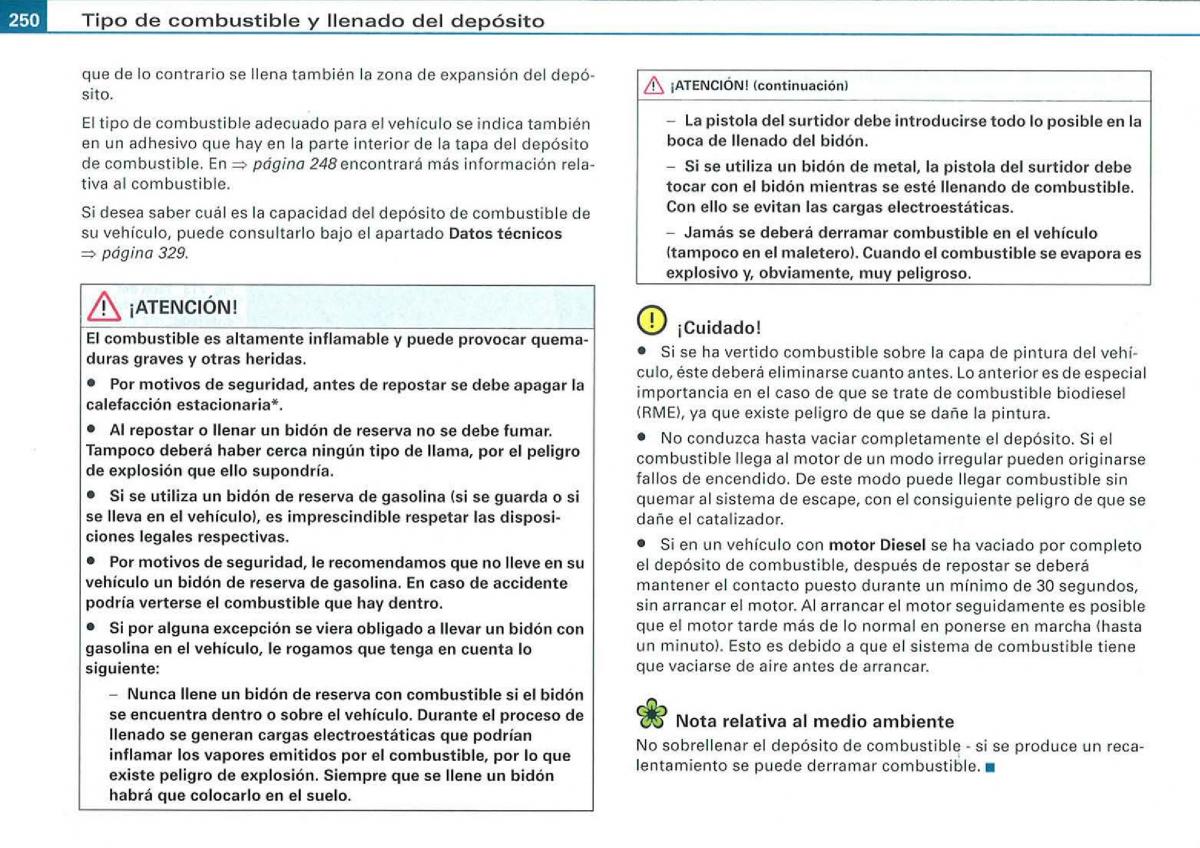 Audi A3 II 2 8P owners manual manual del propietario / page 252